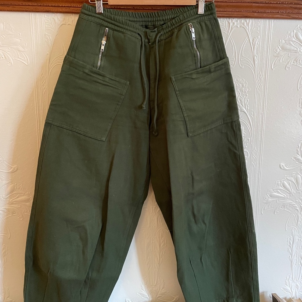 Gentle Fullness Green Cotton Canvas barrel leg pants